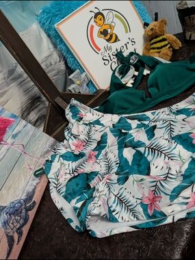 SHEIN Teal Green Tropical Floral Bikini Set